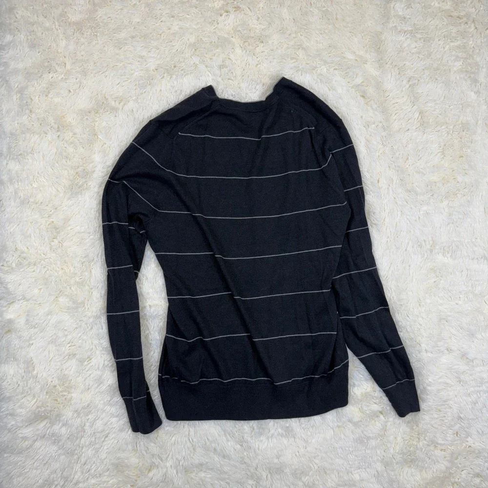 Banana Republic V-Neck Sweater Mens Large Gray Silk Cashmere Blend Striped Knit